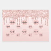 Rose Gold Glitzer Tropfen Rosa Monogramm Geschenkpapier Set (Vorderseite 2)
