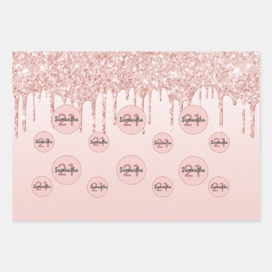 Rose Gold Glitzer Tropfen Rosa Monogramm Geschenkpapier Set (Vorderseite 2)