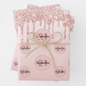 Rose Gold Glitzer Tropfen Rosa Monogramm Geschenkpapier Set (Beispiel)