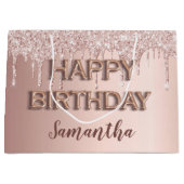 Rose Gold Glitzer Tropfen Rosa Monogramm Große Geschenktüte (Vorderseite)