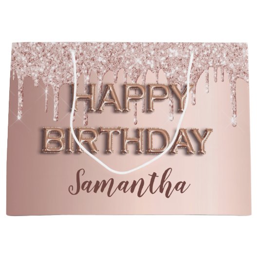 Rose Gold Glitzer Tropfen Rosa Monogramm Große Geschenktüte (Vorderseite)