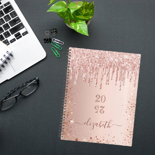 Rose Gold Glitzer Tropfen Rosa Monogramm Name 2024 Planer