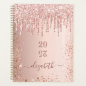 Rose Gold Glitzer Tropfen Rosa Monogramm Name 2024 Planer (Vorderseite)