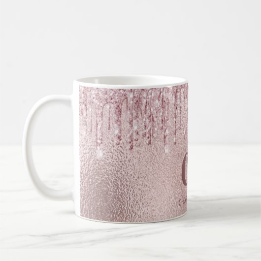 Rose Gold Glitzer Tropfen Rosa Monogramm Name Kaffeetasse (Links)
