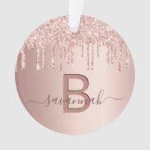 Rose Gold Glitzer Tropfen Rosa Monogramm Ornament (Vorderseite)