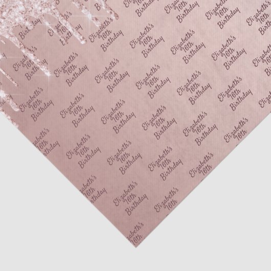 Rose Gold Glitzer Tropfen Rosa Monogramm Seidenpapier (Ausschnitt)