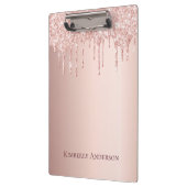 Rose Gold Glitzer Tropfen Rosa Name Klemmbrett (Links)