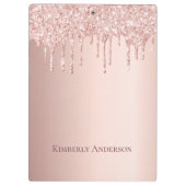 Rose Gold Glitzer Tropfen Rosa Name Klemmbrett (Rückseite)