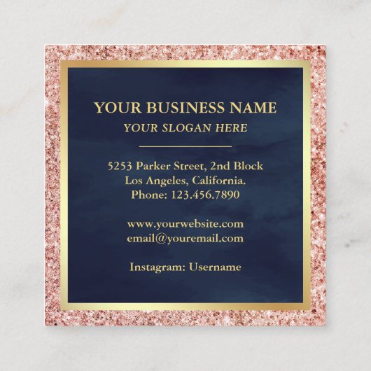 Rose Gold Glitzer Tropfen Rosa Verziert Cake Bäcke Quadratische Visitenkarte (Rückseite)