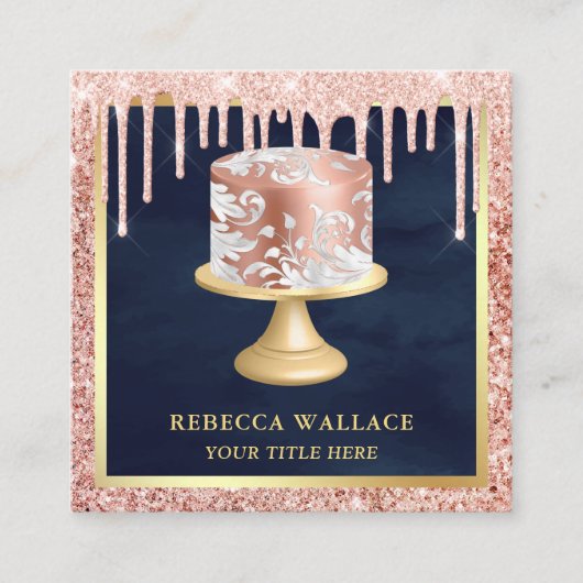 Rose Gold Glitzer Tropfen Rosa Verziert Cake Bäcke Quadratische Visitenkarte (Vorderseite)
