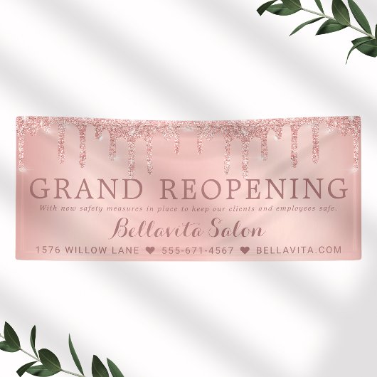 Rose Gold Glitzer Tropfen Salon Covid Safe Banner
