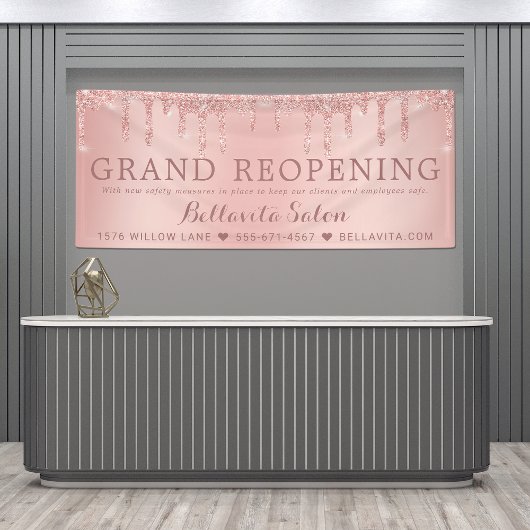 Rose Gold Glitzer Tropfen Salon Covid Safe Banner