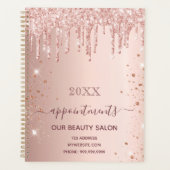 Rose Gold Glitzer Tropfen Salon Ernennungen 2023 Planer (Vorderseite)