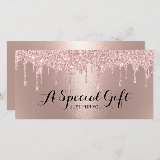 Rose Gold Glitzer Tropfen Salon Geschenkgutscheine (Vorne/Hinten)