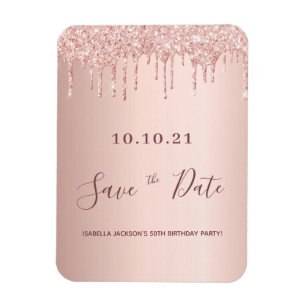 Rose Gold Glitzer Tropfen Save the Date Magnet