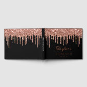 Rose Gold Glitzer Tropfen Schwarz 16. Geburtstag Gästebuch (Voll)