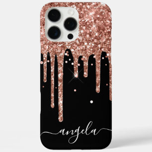 Rose Gold Glitzer Tropfen Schwarzer Glam Signatur iPhone 16 Pro Max Hülle