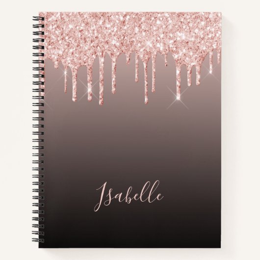 Rose Gold Glitzer Tropfen schwarzer Kupferfarbe Notizblock (Vorderseite)