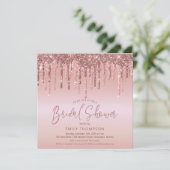 Rose Gold Glitzer Tropfen Script Brautparty Einladung (Stehend Vorderseite)