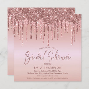 Rose Gold Glitzer Tropfen Script Brautparty Einladung