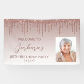 Rose Gold Glitzer Tropfen Script Foto 80. Geburtst Banner (Horizontal)
