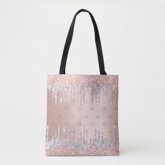 Rose Gold Glitzer Tropfen silber monogramm elegant Tasche (Vorderseite)