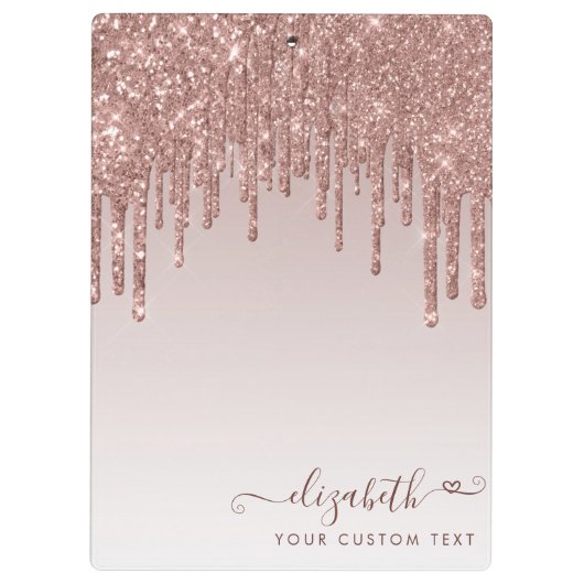 Rose Gold Glitzer Tropfen Sparkle Modernes Herz Klemmbrett (Rückseite)