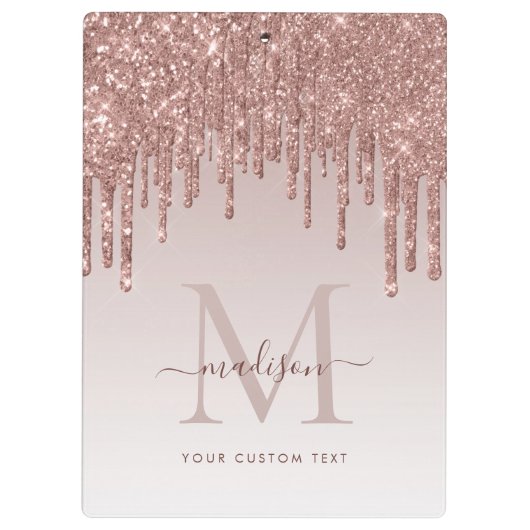 Rose Gold Glitzer Tropfen Sparkle Modernes Monogra Klemmbrett (Rückseite)