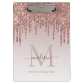Rose Gold Glitzer Tropfen Sparkle Modernes Monogra Klemmbrett (Vorderseite)