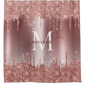 Rose Gold Glitzer Tropfen Sparkle Monogram Name Duschvorhang (Vorderseite)
