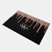 Rose Gold Glitzer Tropfen Sparkle Monogram Name Fußmatte (Schrägansicht)