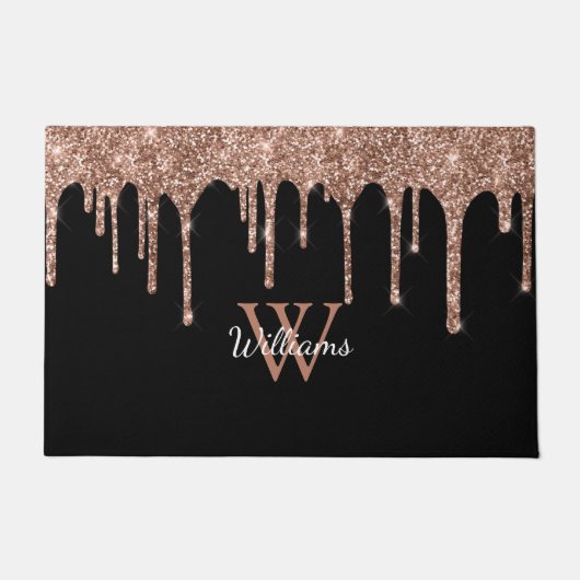 Rose Gold Glitzer Tropfen Sparkle Monogram Name Fußmatte (Vorderseite)