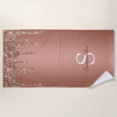 Rose Gold Glitzer Tropfen Sparkle Monogram Name Strandtuch (Vorderseite)