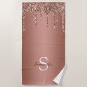 Rose Gold Glitzer Tropfen Sparkle Monogram Name Strandtuch (Vorderseite)
