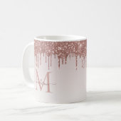 Rose Gold Glitzer Tropfen Sparkle Monogram Script Kaffeetasse (Vorderseite Links)