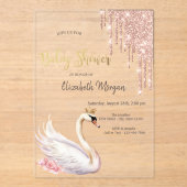 Rose Gold Glitzer Tropfen Swan Crown Blume Acryleinladungen (Vorderseite)