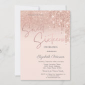 Rose Gold Glitzer, Tropfen Sweet 16 Einladung (Vorderseite)