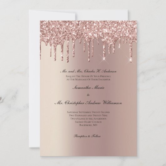 Rose Gold Glitzer Tropfen Trendy Elegante Hochzeit Einladung (Vorderseite)