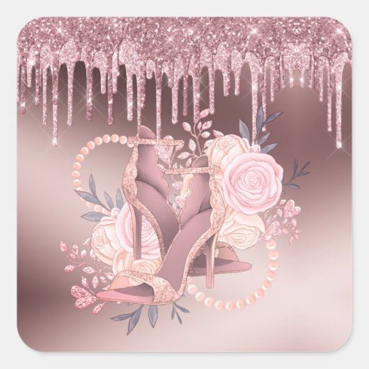 Rose Gold Glitzer Tropfen Überraschung Erlösen Quadratischer Aufkleber (Vorderseite)