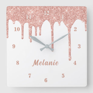 Rose Gold Glitzer Tropfen Uhr mit Individuelle Nam