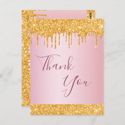 Rose gold Glitzer Tropfen Vielen Dank Postkarte (Vorne/Hinten)