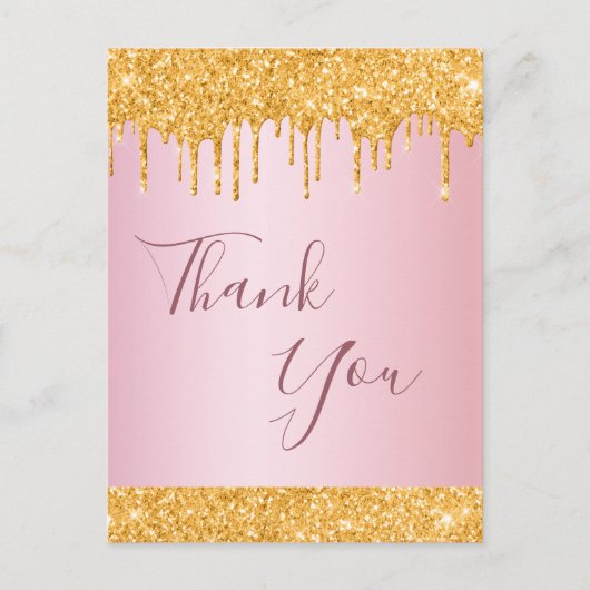 Rose gold Glitzer Tropfen Vielen Dank Postkarte (Vorderseite)