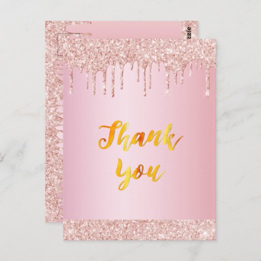 Rose gold Glitzer Tropfen Vielen Dank Postkarte (Vorne/Hinten)