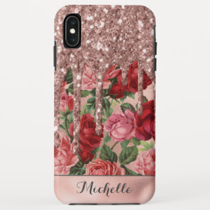 Rose Gold Glitzer Tropfen Vintage Rose Blumenbezei Case-Mate iPhone Hülle