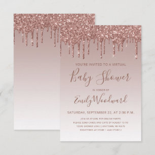 Rose Gold Glitzer Tropfen Virtual Baby Dusche Einladung