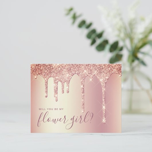 Rose Gold Glitzer Tropfen werden Sie meine Blume M Einladungspostkarte (Stehend Vorderseite)