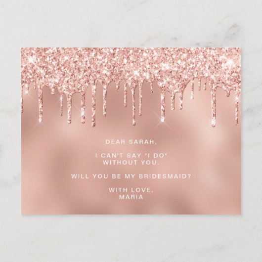 Rose Gold Glitzer Tropfen werden Sie meine Bridesm Einladungspostkarte (Rückseite)