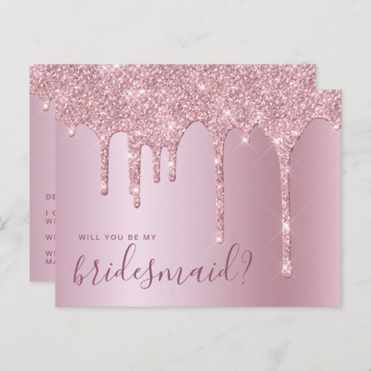 Rose Gold Glitzer Tropfen werden Sie meine Bridesm Einladungspostkarte (Vorne/Hinten)