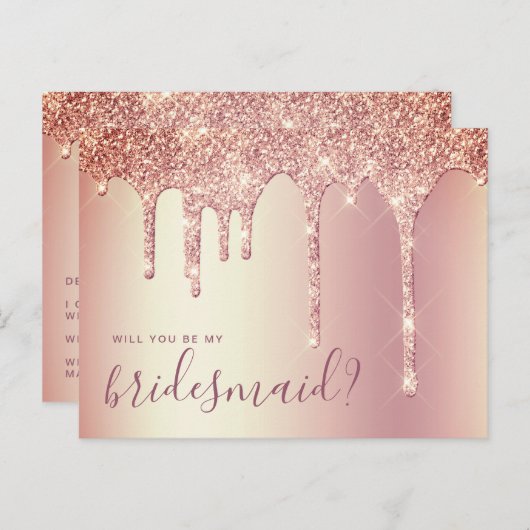 Rose Gold Glitzer Tropfen werden Sie meine Bridesm Einladungspostkarte (Vorne/Hinten)
