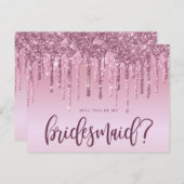 Rose Gold Glitzer Tropfen werden Sie meine Bridesm Einladungspostkarte (Vorne/Hinten)